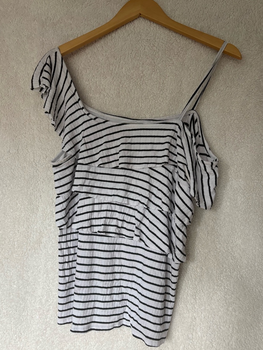 Luigi Bertolli Unique White & Black Striped Layered Top – M